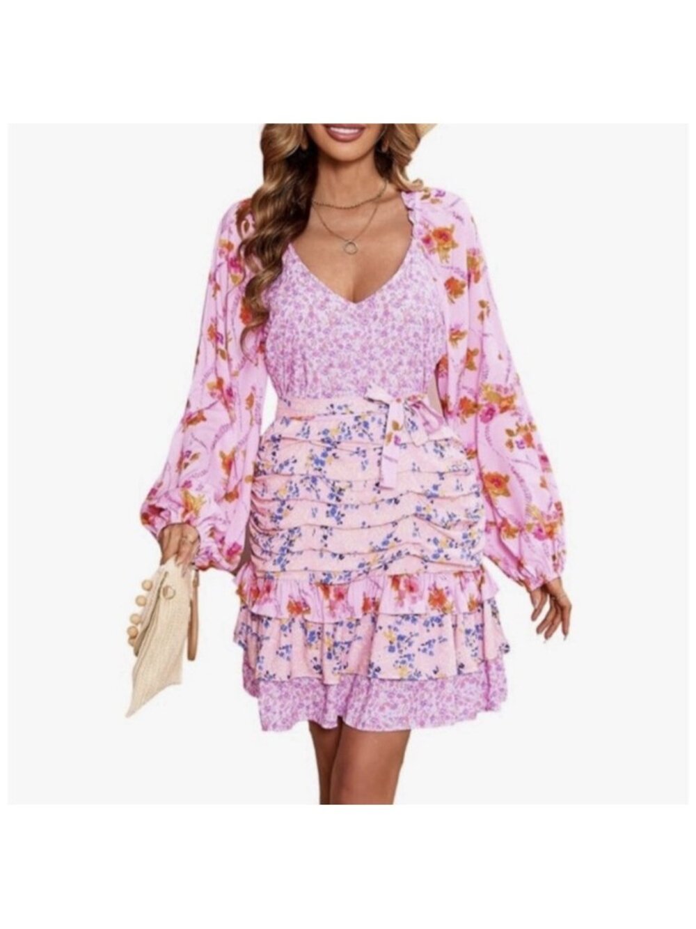 R Vivimos Women’s Dropwaist Floral Boho Long Sleeve Mini Dress Sz XS